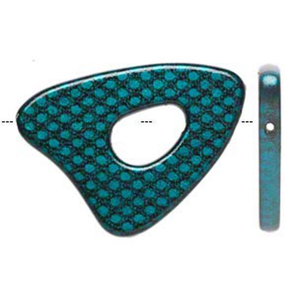 Bead, acrylic, turquoise blue and black, 49x42x37mm diagonally drilled open triangle with snakeskin design and 15x7mm center hole. Sold per pkg of 16. image number 0