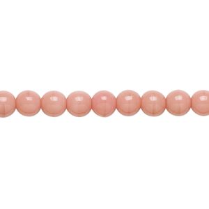 Bead, Czech glass druk, opaque pink, 6mm round. Sold per 15-1/2" to 16" strand, approximately 65 beads.