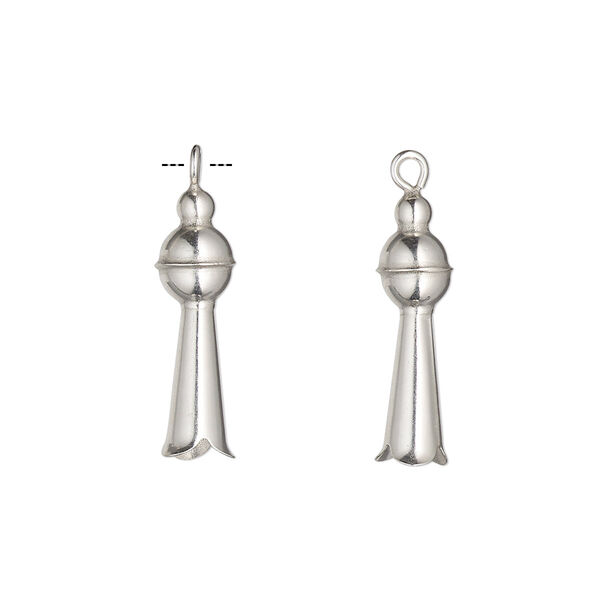 Charm, sterling silver, 22x5.5mm-25x6mm squash blossom. Sold individually. image number 0