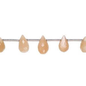 Peach moonstone 1pkg19, hand-cut top-drilled faceted briolette bead natural 6x4mm-10x6mm