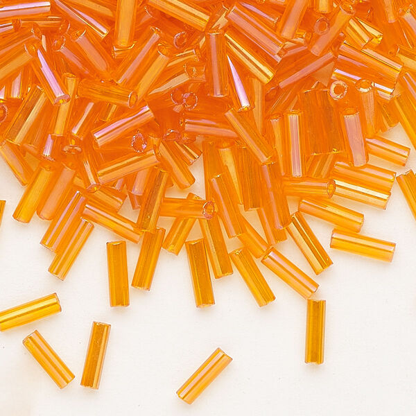 Bead, Preciosa Ornela Czech glass, bugle bead, pkg/500g, 1/4 inch, rainbow translucent orange, (91000). image number 0