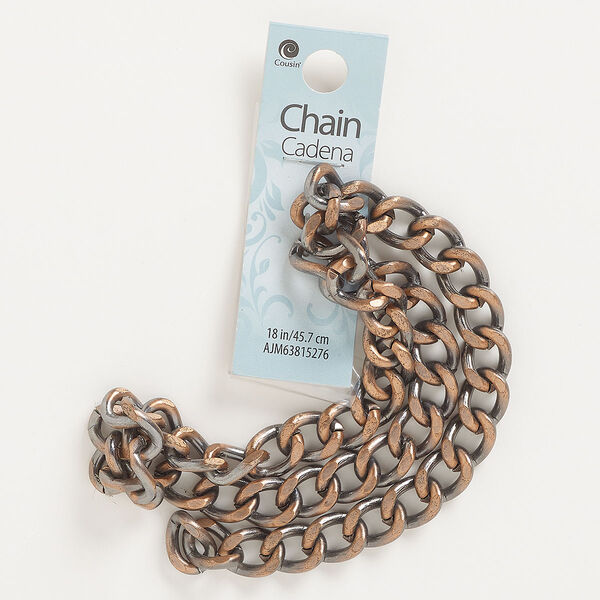 Chain and finding assortment, antique copper-finished steel, mixed sizes. Sold per 4-piece set. image number 0