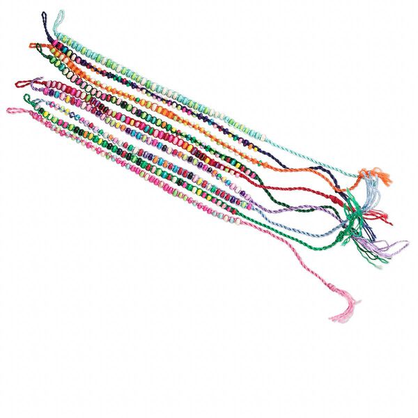 Bracelet, wood (dyed) and imitation silk, multicolored, 4x2mm rondelle, adjustable form 6 to 8-1/2 inches with tie closure. Sold per pkg of 10. image number 0