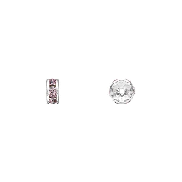Bead 144pk light amethyst silver plate, Swarovski® 6x3.5mm rondelle 77506 image number 0