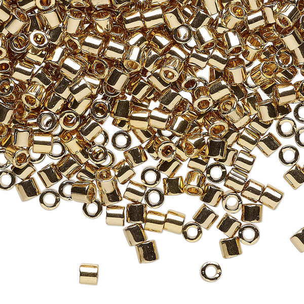 Seed bead, Delica®, glass, pkg/250g, #8 round, opaque 24Kt gold-plated light (DBL-0034). image number 0