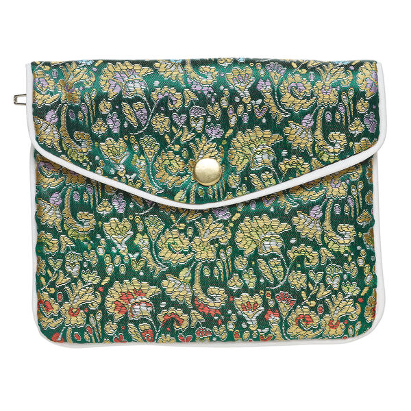 Pouch 1pkg3 silver-finished steel and rayon fabric, multicolored, 4.75x4-inch brocade floral. image number 3