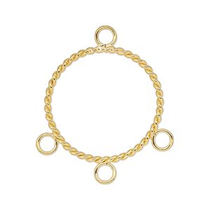 Connector, gold-plated steel, 20mm twisted round with 3 loops. Sold per pkg of 10.