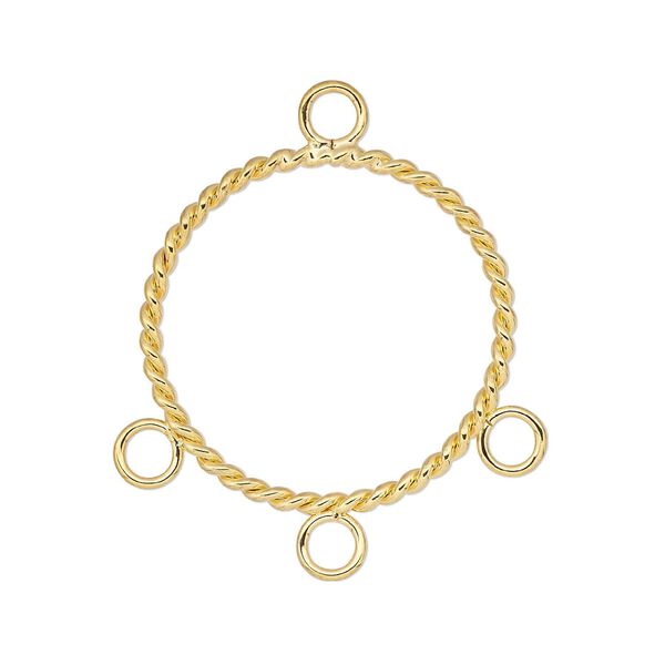 Connector, gold-plated steel, 20mm twisted round with 3 loops. Sold per pkg of 10. image number 0