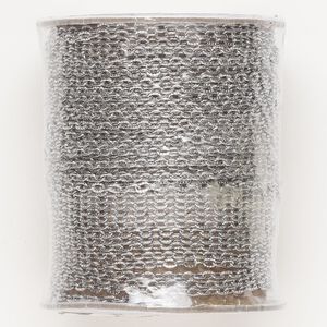 Chain, silver-finished steel, 3mm textured rolo oval. Sold per 10-yard spool.