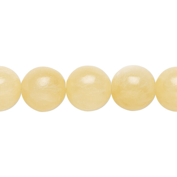 Bead, yellow calcite (stabilized / coated), 12mm round, B grade, Mohs hardness 3. Sold per 15-1/2" to 16" strand. image number 0
