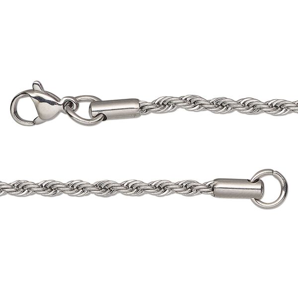 Chain, stainless steel, 2.4mm French rope, 20 inches with lobster claw clasp. Sold individually. image number 0