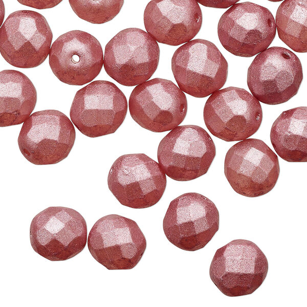 Bead, Czech fire-polished dipped décor glass, pearlescent dusty rose, 8mm faceted round. Sold per pkg of 600 (1/2 mass). image number 0