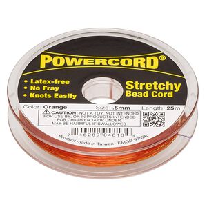 Cord, Powercord®, elastic, orange, 0.5mm, 4-pound test. Sold per 25-meter spool.