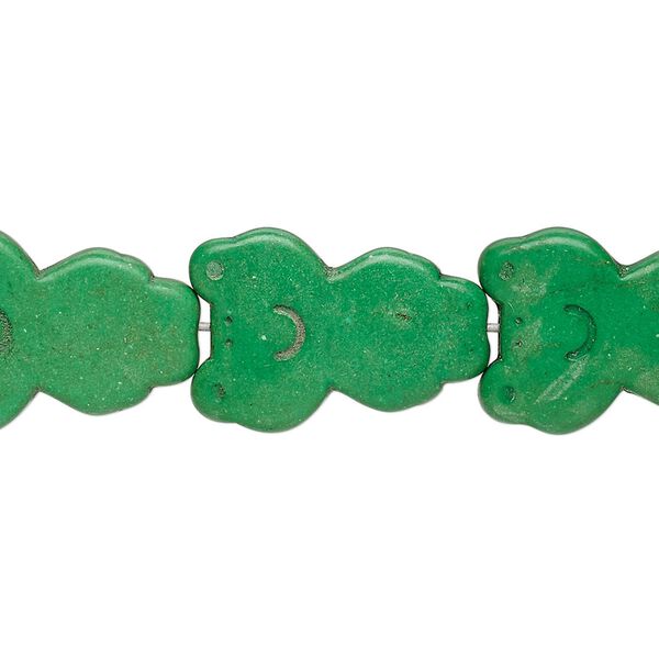 Bead, "turquoise" (resin) (imitation), apple green, 21x15mm carved frog. Sold per 15-inch strand. image number 0