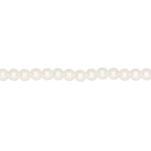 Bead, acrylic pearl, opaque cream, 3-4mm round with 0.4mm hole. Sold per 58-inch strand.