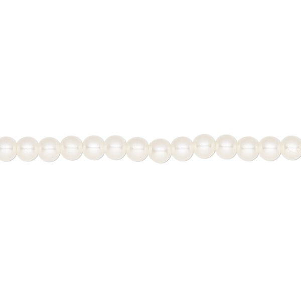 Bead, acrylic pearl, opaque cream, 3-4mm round with 0.4mm hole. Sold per 58-inch strand. image number 0