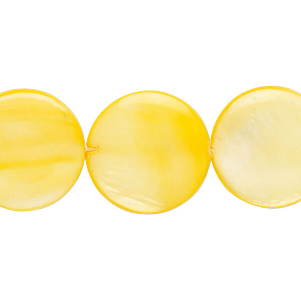 Mother-of-pearl shell 1pkg1, puffed flat round bead 15 inch dark yellow 17-18mm image number 0