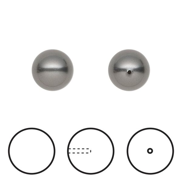 Pearl 100pk dark grey, Swarovski® 10mm half-drilled round 5818 image number 0