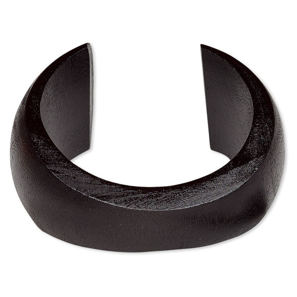 Bracelet, cuff, painted wood (waxed), black, 20-41mm wide hand-carved tapered concave band, 8 inches. Sold individually. image number 0