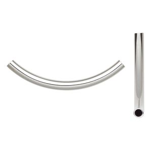 Bead, stainless steel, 49x4mm curved tube. Sold per pkg of 2.