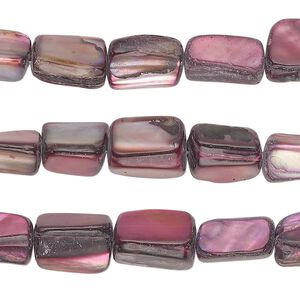 Bead, mother-of-pearl shell (dyed), magenta, medium to large chip and 10x7-11x8mm stick, Mohs hardness 3-1/2. Sold per pkg of (3) 15-inch strands.