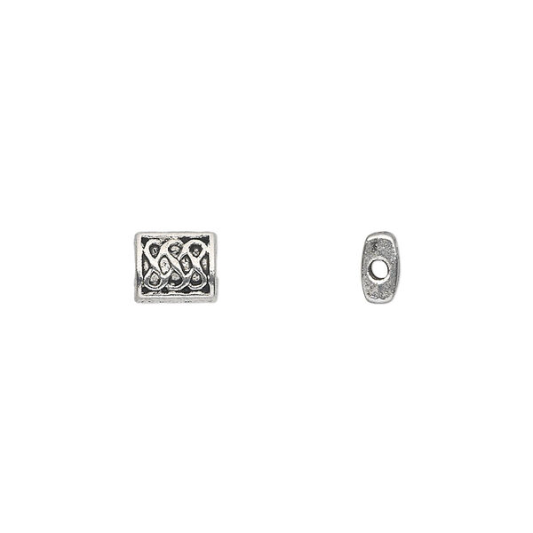 Bead, antique silver-plated "pewter" (zinc-based alloy), 7x6mm double-sided flat rectangle with endless knot pattern. Sold per pkg of 50. image number 0