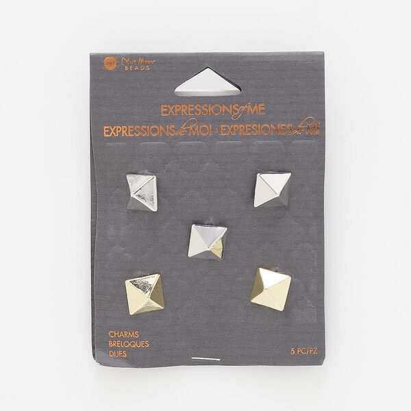 Slide, gold- and silver-finished "pewter" (zinc-based alloy), 11mm square stud with 6.5mm hole. Sold per pkg of 5. image number 0