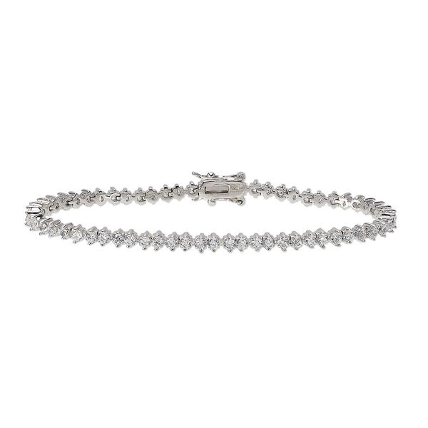 Bracelet, tennis, cubic zirconia and rhodium-finished brass, clear, 4mm wide, 7-1/2 inches with tab clasp and safety. Sold individually. image number 0