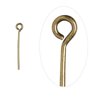 Eye pin, antique gold-plated brass, 3/4 inch, 21 gauge. Sold per pkg of 100.