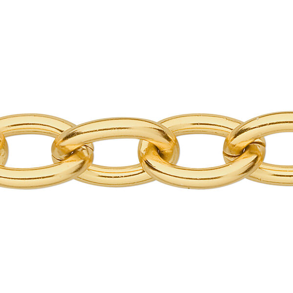 Chain, anodized aluminum, gold, 14mm cable. Sold per pkg of 5 feet. image number 0