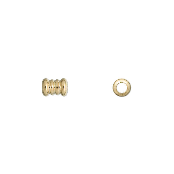 Bead, gold-plated brass, 6.5x4.5mm ribbed tube. Sold per pkg of 100. image number 0
