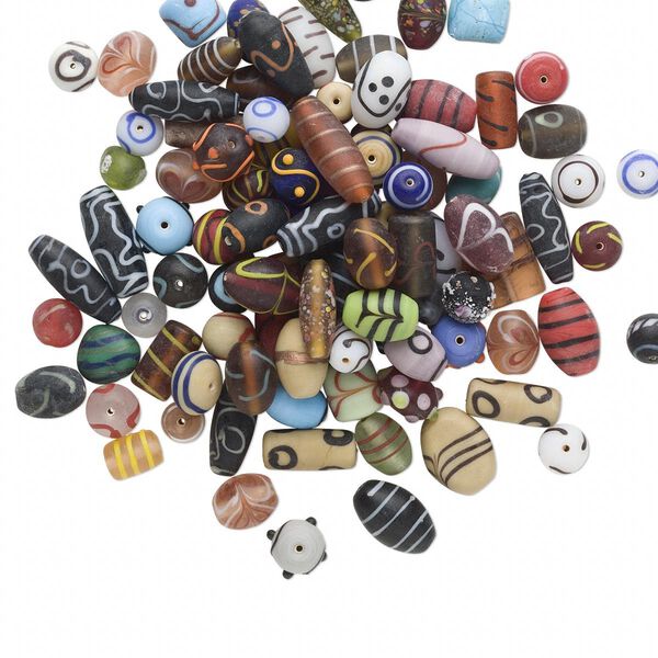 Bead mix, lampworked glass, mixed colors, 10mm-22x15mm "African style" mixed shape. Sold per 500-gram pkg, approximately 120 beads. image number 0