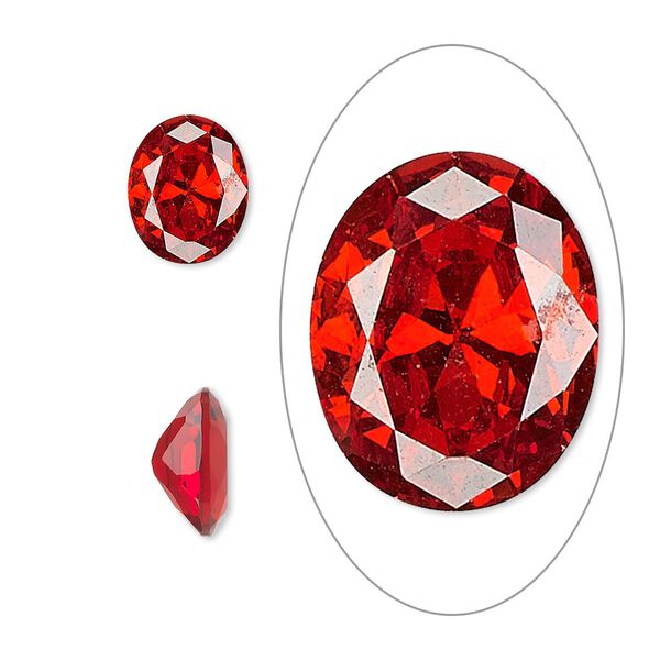 Gem, cubic zirconia, ruby red, 10x8mm faceted oval, Mohs hardness 8-1/2. Sold individually. image number 0