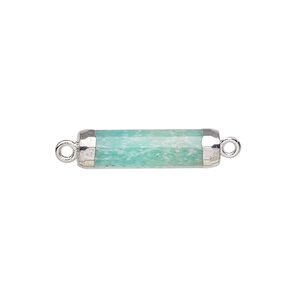 Link, amazonite (natural) / electroplated silver / silver-plated sterling silver, 20x5mm-21x6mm hand-cut faceted tube. Sold individually.