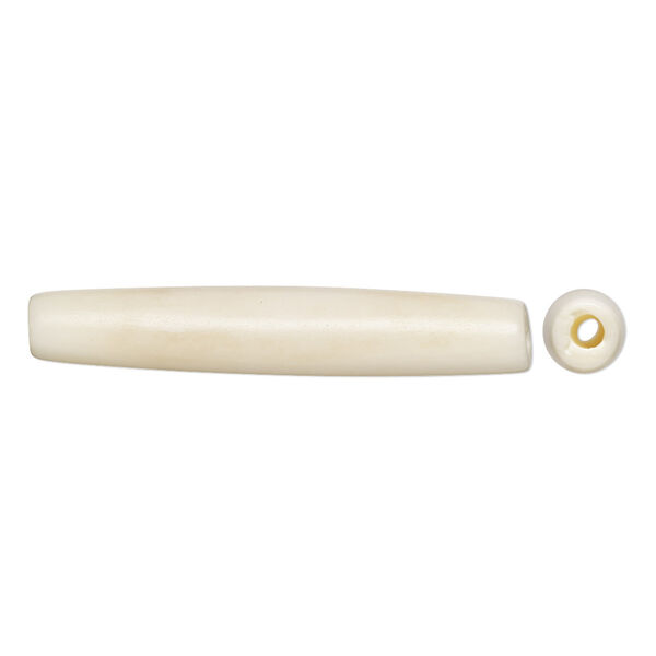 Bead, bone (bleached), white, 38x5mm-38x8mm hand-cut hairpipe, Mohs hardness 2-1/2. Sold per pkg of 24. image number 0