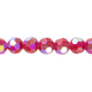Bead 1pk 32 facets opaque red AB, Celestial Crystal® 8mm round 15.5-16 inch