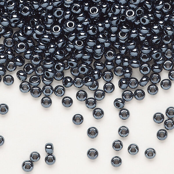 Seed bead, Preciosa Ornela Czech glass, pkg/50g, #8 rocaille, opaque hematite black, (49102). image number 0