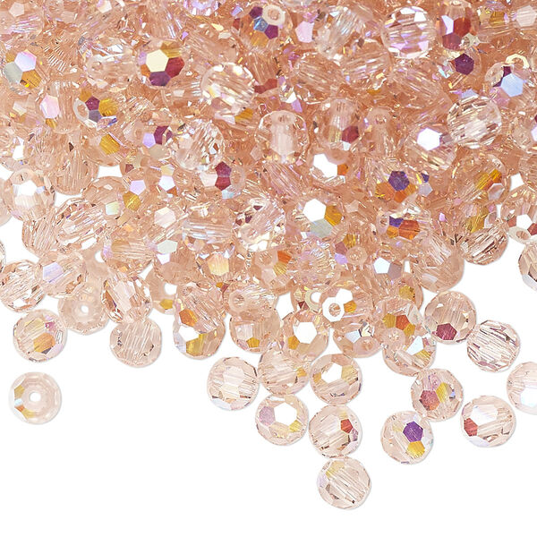 Bead 24pk light rose AB, Preciosa Czech crystal 4mm round image number 0