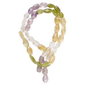 Multi-gemstone 1pkg1, hand-cut faceted puffed oval bead 15 inch 6x5mm-10x7mm