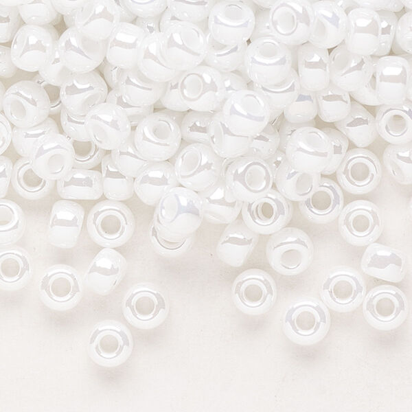 Seed bead, Miyuki, glass, pkg/25g, #6 rocaille, opaque ceylon white pearl, (RR-420). image number 0