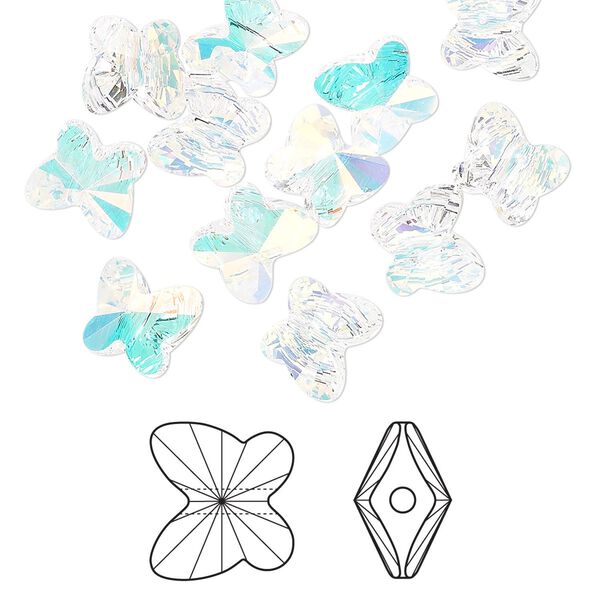 Bead 12pk crystal AB, Crystal Passions® 8x7mm butterfly 5754 image number 0