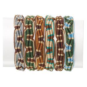 Bracelet mix, nylon, multicolored, 11mm wide, adjustable from 6-1/2 to 8-1/2 inches with tie closure. Sold per pkg of 6.
