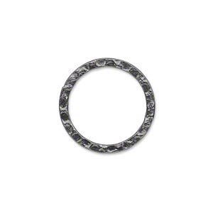 Component, gunmetal-plated steel, 20mm double-sided hammered open flat round. Sold per pkg of 10.