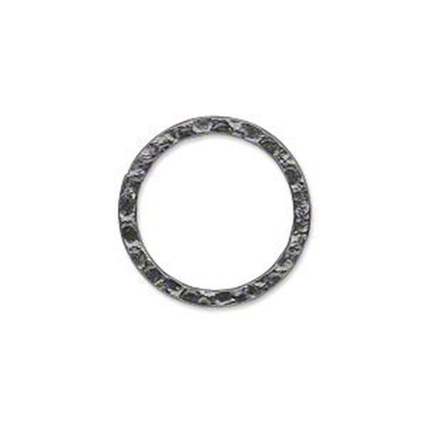 Component, gunmetal-plated steel, 20mm double-sided hammered open flat round. Sold per pkg of 10. image number 0