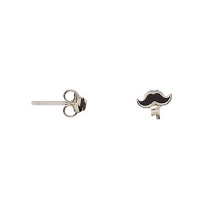 Earstud, sterling silver and enamel, black, 7.5x3mm mustache with post. Sold per pair.