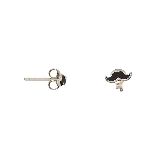 Earstud, sterling silver and enamel, black, 7.5x3mm mustache with post. Sold per pair. image number 0