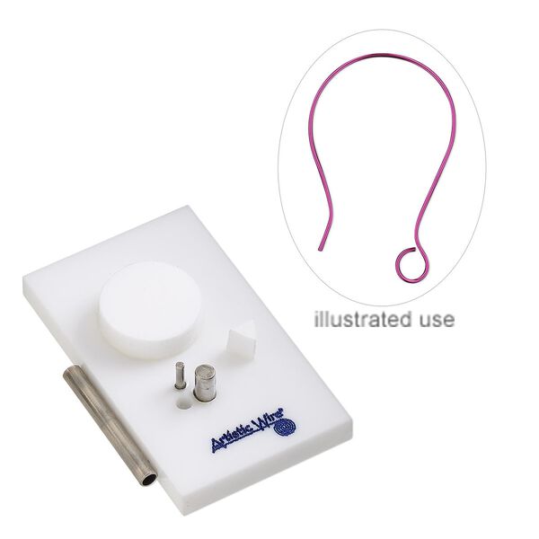 Jig, Artistic Wire® Findings Forms™, Beadalon®, ear wire, acrylic / steel / stainless steel, white and blue, 2 x 1-1/4 inch rectangle with round. Sold per 2-piece set. image number 0