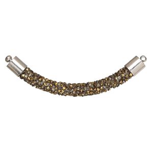 Focal, glass / resin / imitation rhodium-finished brass, gold, 60-64mm curved tube. Sold per pkg of 4.