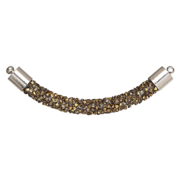 Focal, glass / resin / imitation rhodium-finished brass, gold, 60-64mm curved tube. Sold per pkg of 4. image number 0