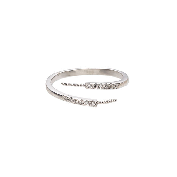 Ring, cubic zirconia and sterling silver, clear, 5.5mm wide with (2) 5mm twisted pegs, fits up to 6mm half-drilled round bead, size 7. Sold individually. image number 0
